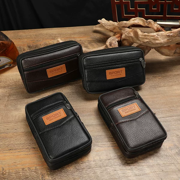Men's Leather Horizontal Vertical Mobile Phone Waist Bag Simple Multi-Layer Mobile Phone Case Casual Sports Satchel Coin Purse Wholesale