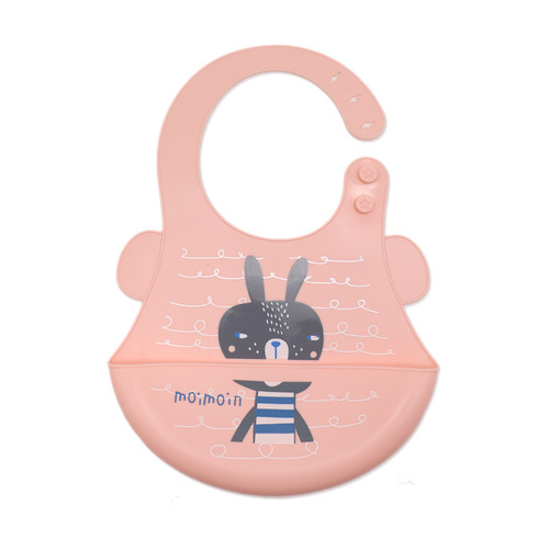 2024 cartoon silicone bib three-dimensional no-wash waterproof eating bag for children 6-stop adjustable large baby bib