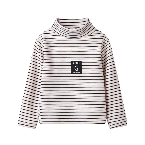 Children's Striped Fleece-Thickened Base Shirt High Collar Top Collar Single Piece for Boys and Girls Semi-High Collar Long-Sleeve T-Shirt