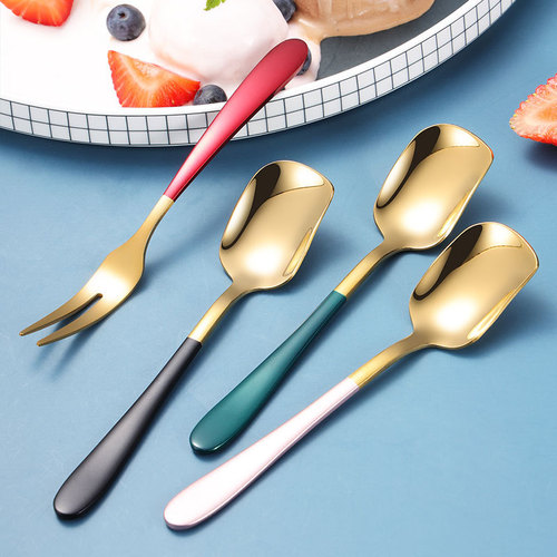 304 stainless steel fork spoon Internet celebrity dessert spoon ins fruit fork spray paint plated tableware creative ice cream spoon two-tine fork