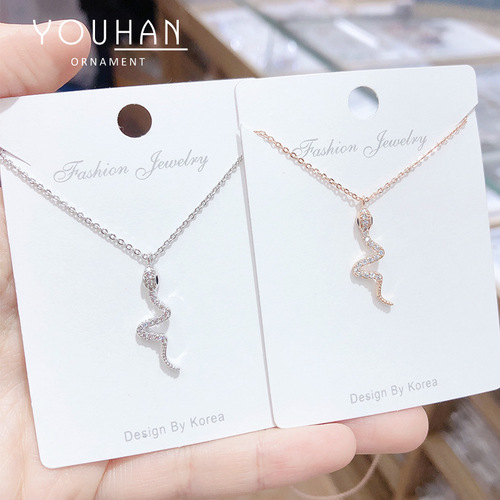 Copper Micro-Engraved Diamond Personalized Snake Style Korean Fashion Women's Necklace, Influencer Style Popular Clavicle Chain Wholesale