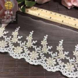 双色涤纶丝水溶花边 8.5公分金色蕾丝刺绣条码袖口花边童装辅料