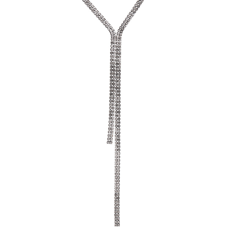 Venta directa de fábrica 2020 europeo y americano simple diamante completo brillante collar ropa mujer accesorios larga borla suéter cadena al por mayor