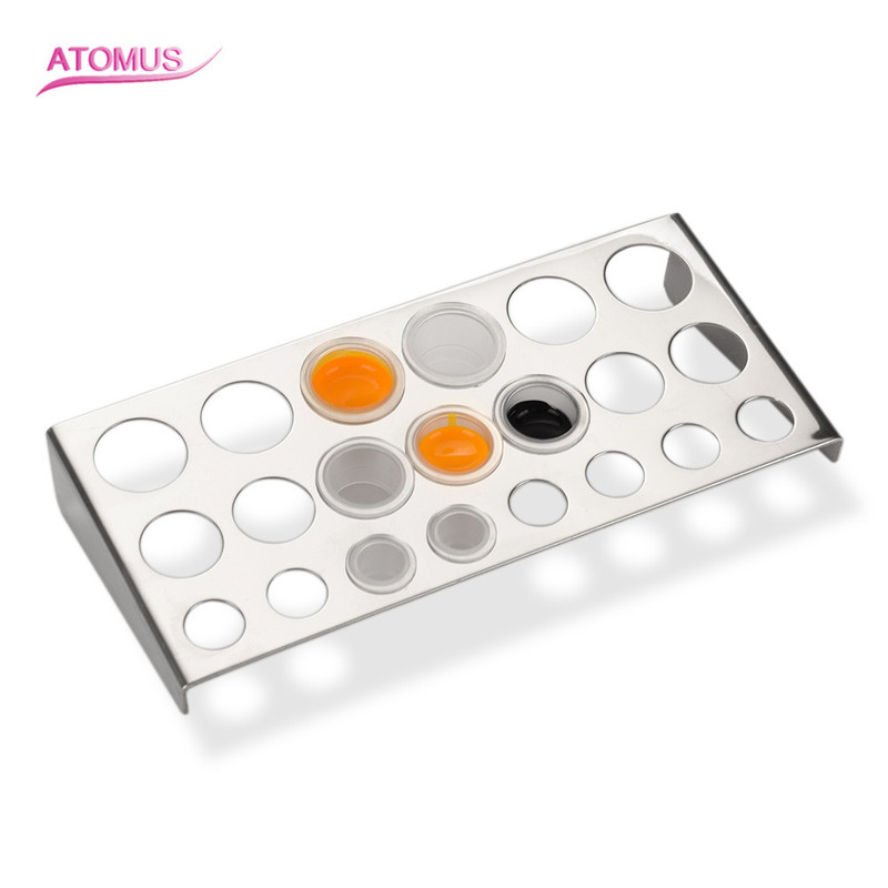 Silver Stainless Steel 21 Hole Long Tattoo Color Rack Tattoo Machine Rectangular Iron Color Cup Holder Tattoo Equipment