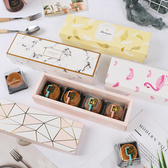 Tiandigai strip 4 pieces 50g moon cake packaging box snowflake crisp box macaron biscuit baking pastry paper box