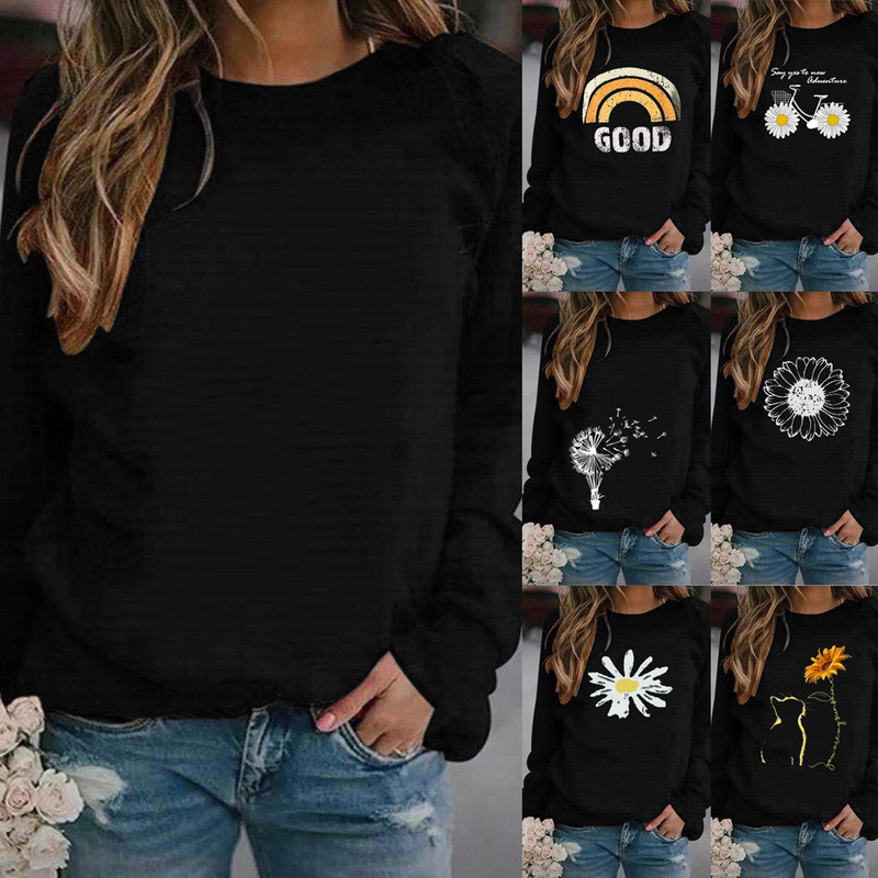 Amazon Women's Sweatshirt Round Neck Casual Loose Pullover Top Printed Long Sleeve Ebay Amazon