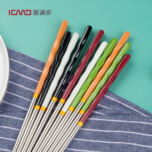 Set of Japanese-style tableware for individual use with one pair of anti-slip 304 stainless steel alloy chopsticks for serving