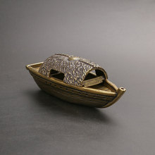 黄铜渔船桌面摆件香插供佛香熏香炉禅意香线茶桌小摆件玩铜雕摆件