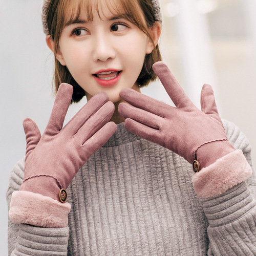 New winter cute touch screen suede thickened gloves Korean version cartoon warm plus velvet cold-proof gloves for women