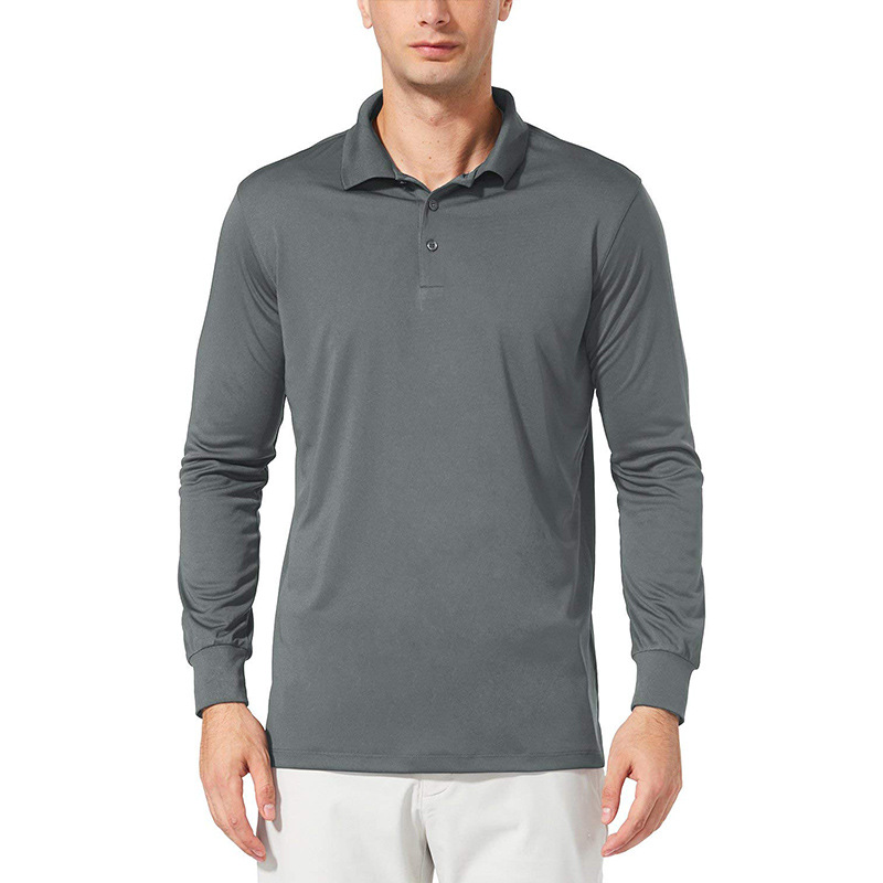 Turn-Down Collar T-Shirt Men's Long-Sleeved Polo European and American Golf Foreign Trade Quick-Drying Clothing Amazon Sports Polo Shirt