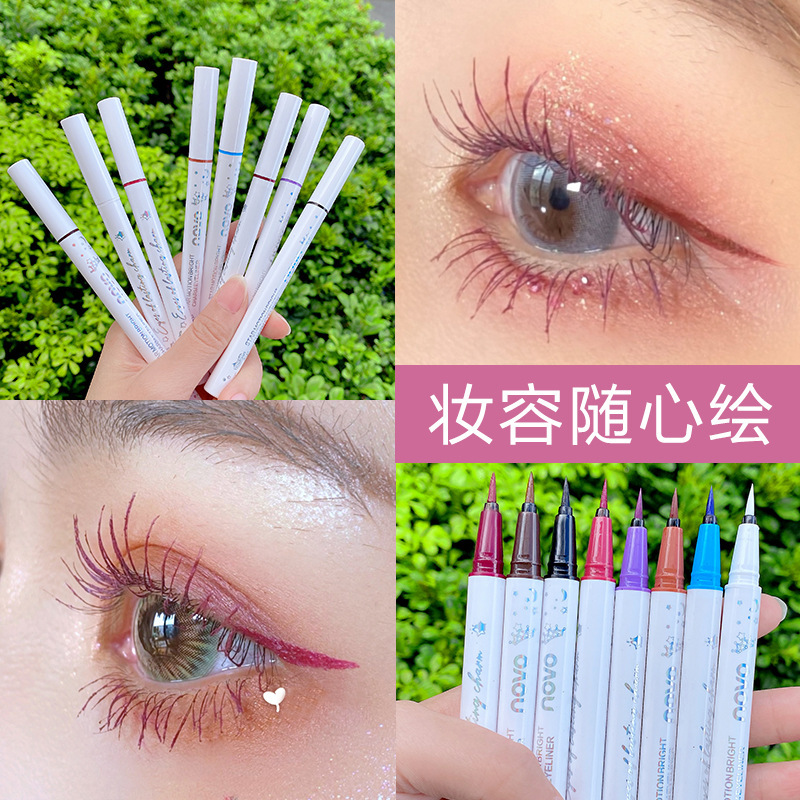 Makeup Novo Colorful Eyeliner for Female Beginners, Not Easy to Smudge, Liquid Eyeliner Pen, Soft-Bristled Affordable Makeup for Beginners Makeup Novo Colorful Eyeliner for Female Beginners, Not Easy to Smudge, Liquid Eyeliner Pen, Soft-Bristled Affordable Makeup for Beginners