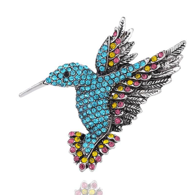 Comercio al por mayor de Europa y América transfronteriza nuevo diamante colibrí broche personalidad animal pin ramillete ropa de moda collar PIN para las mujeres