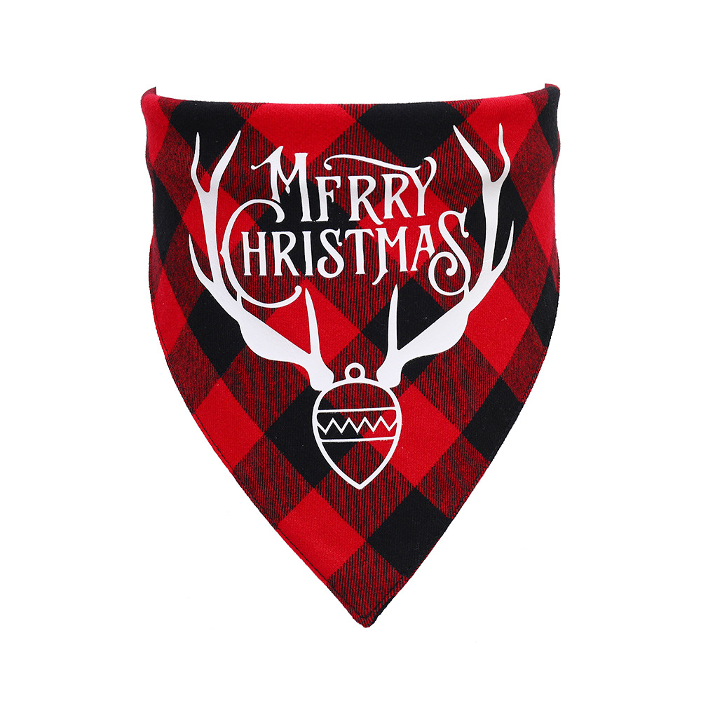 Fabricante en stock transfronterizo nuevo rojo y negro a cuadros mascota perro triángulo toalla perro Navidad mascota dibujos animados saliva toalla