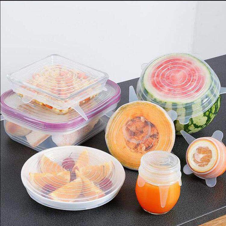Cubierta de silicona de mantenimiento fresco de seis piezas de cocina horno microondas vajilla tazón sellado caja de mantenimiento fresco elástico película de mantenimiento fresco cubierta vegetal