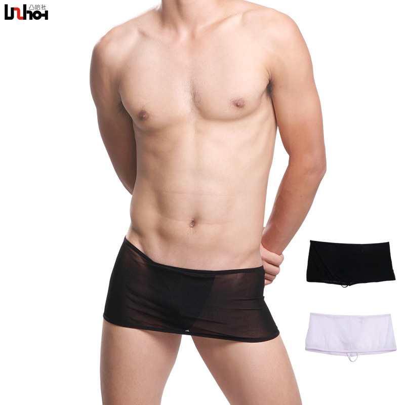 Youth Light and Transparent Sexy Temptation Sexy Black Silk Mesh Men's Skirt Thong T-Pants Men's Underwear 11008
