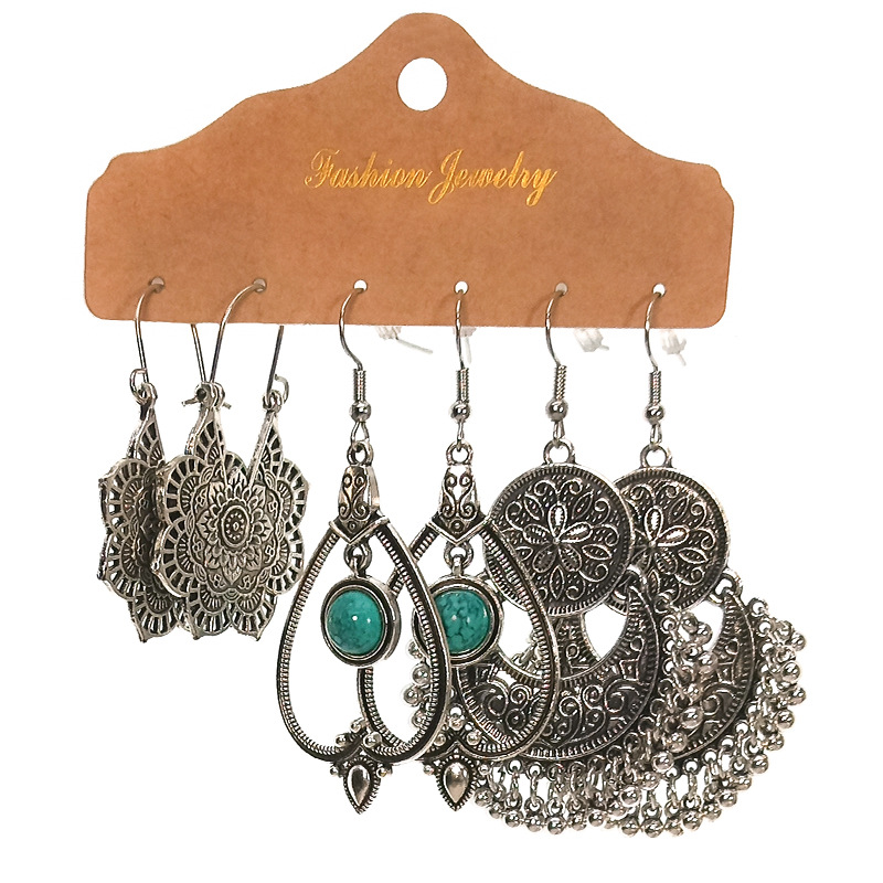 Cross-border hot sale suit tassel earrings European and American exaggerated jewelry three pairs earrings combination ethnic style jewelry wholesale