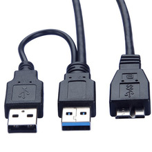 USB3.0Micro-B移动硬盘线双头USB供电数据线 带辅助供USB1米0.6米