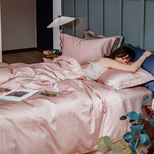 Simple 100% Cotton Plain Color Four-Piece Set Cotton Hotel Pillowcase Luxurious Nudist Silk-like 1.8m Bedding