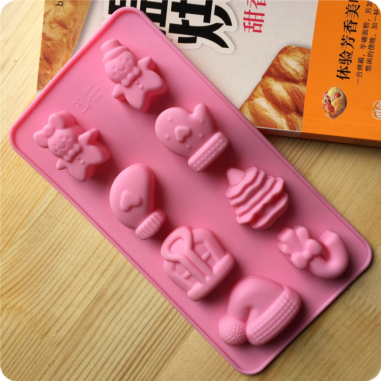 硅胶厂家 DIY手工 各类硅胶蛋糕模具 8连冬季圣诞系列娃娃手套等