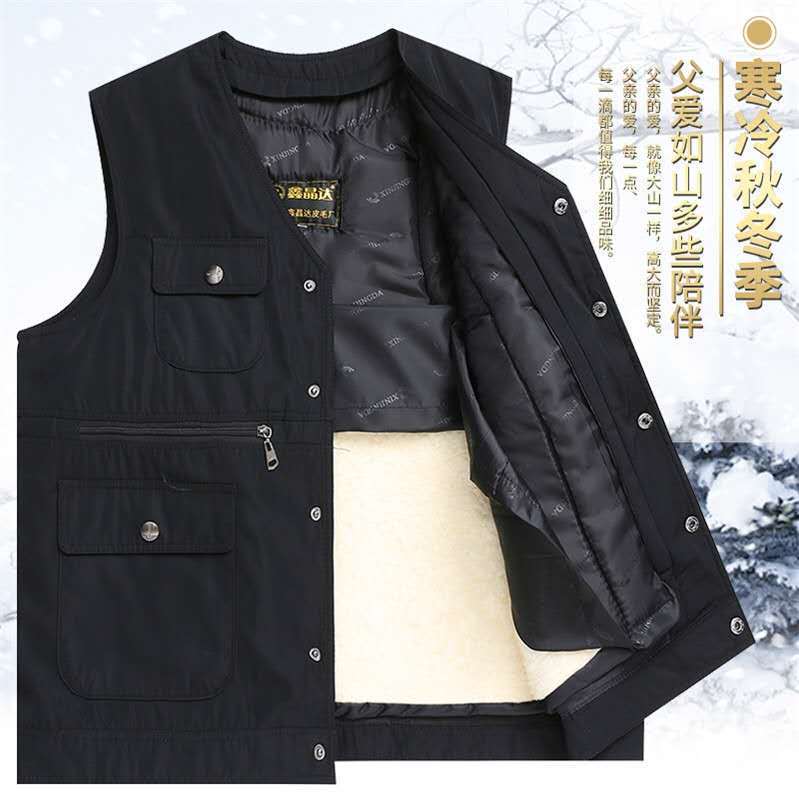 Wholesale pure wool vest fur one-piece sheepskin sheepskin men's middle-aged and elderly plus velvet padded cotton waistcoat vest