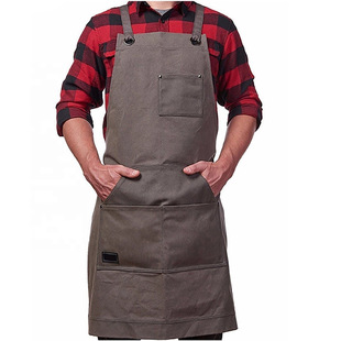 Amazon cross-border canvas apron multi-pocket woodworking electrician gardening cafe bar overalls printed logo
