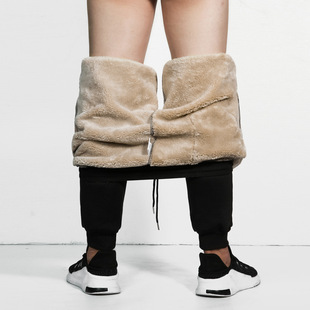 fleece-lined Thickened Sports Pants Men's Winter Lamb Velvet Warm Loose Bunched Foot Sweatpants Extra Large Size Casual Pants