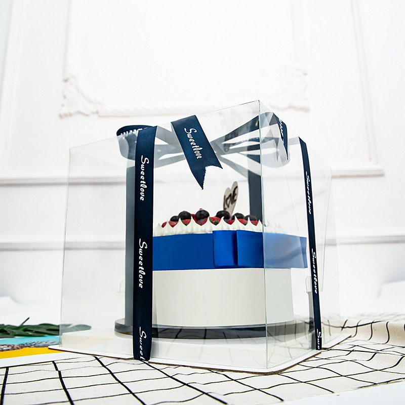 生日蛋糕盒4/6/8寸双层加高透明西点盒手提烘焙包装盒子甜品甜点