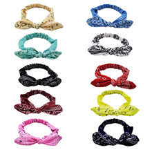 韩版新款腰果印花打结发带 女士兔耳朵头带月牙变形虫束头带头饰