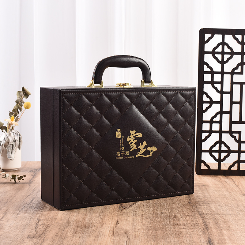 定 做手提礼品盒 灵芝孢子粉包装盒 皮质保健药材礼盒定 制印LOGO