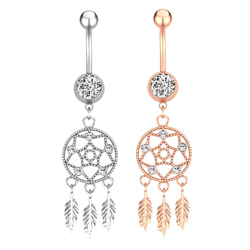 Hot new trefoil dream catcher zircon belly button ring navel nail piercing jewelry online wholesale