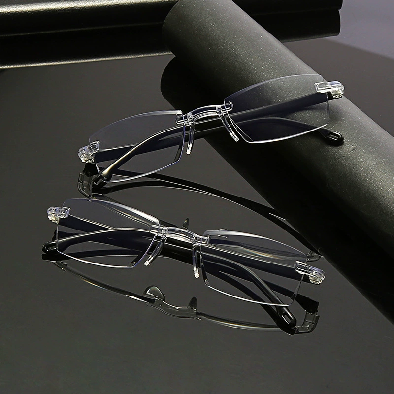 Новые очки для чтения с защитой от синего света с алмазной отделкой, безрамные интегрированные прозрачные очки для чтения высокой четкости, производители оптом