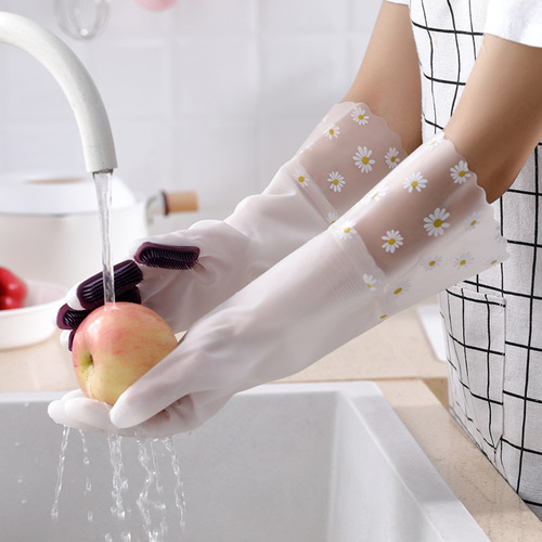 Finger scrubber dishwashing gloves Household cleaning waterproof anti-slip kitchen durable silicone floor stall laundry rubber gloves