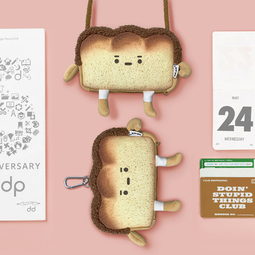 Toast Bread Coin Purse Coin Bag Cute Cartoon Personality Creative Student Girl Heart Crossbody Casual Small Shoulder Bag