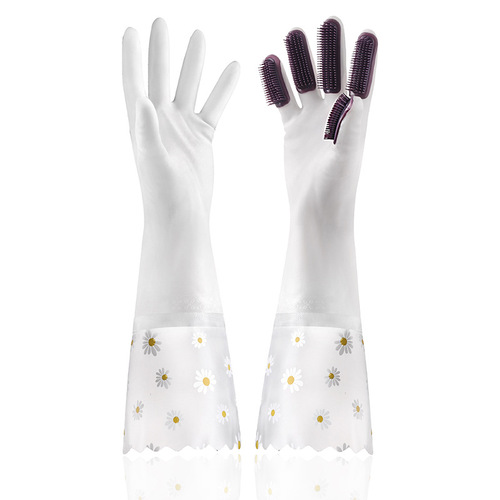 Finger scrubber dishwashing gloves Household cleaning waterproof anti-slip kitchen durable silicone floor stall laundry rubber gloves