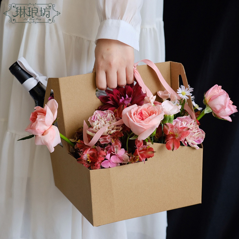 Regalo de la flor del Festival de mediados de otoño, caja de regalo plegable hermosa, diseño floral de la flor, cesta de la mano