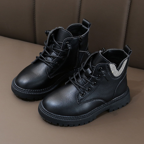 Boots for girls, Martin style, new for autumn and winter, children's leather boots, British style, short winter boots for girls, lined for warmth, large children's boots.