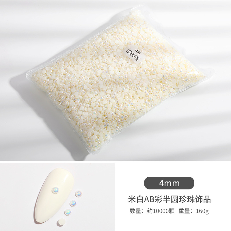 Manicura semicírculo perla joyería 1,5-6mm beige AB color mágico ins perla plana diamante bolsa manicura joyería