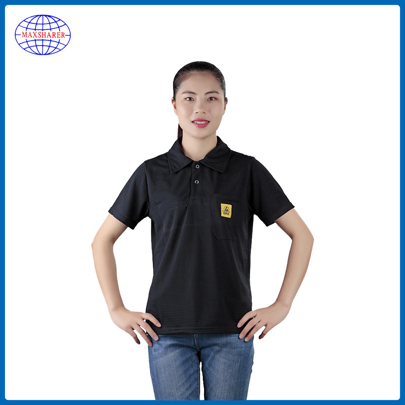 防静电衣服工厂防静电服黑色简洁无尘车间工作服 防静电polo衫