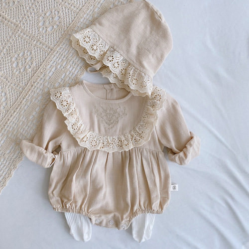 Free hat, baby lace bag, 0-2 year old baby spring clothing, newborn romper, one-year-old dress, baby clothes