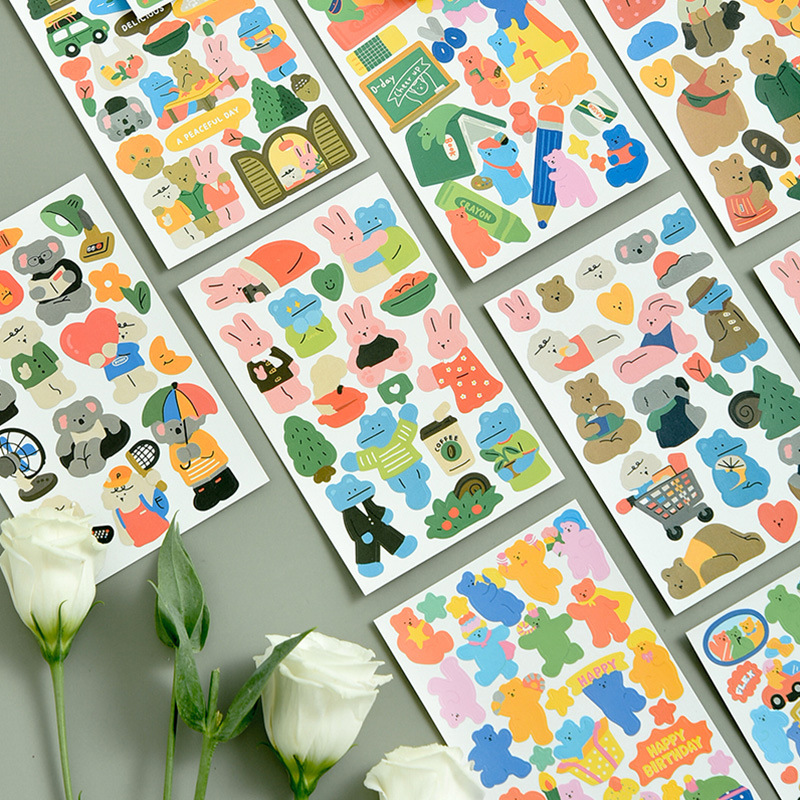 Pegatinas planas animales amigos serie DIY álbum diario creativo dibujos animados material decorativo pegatinas 10 tipos
