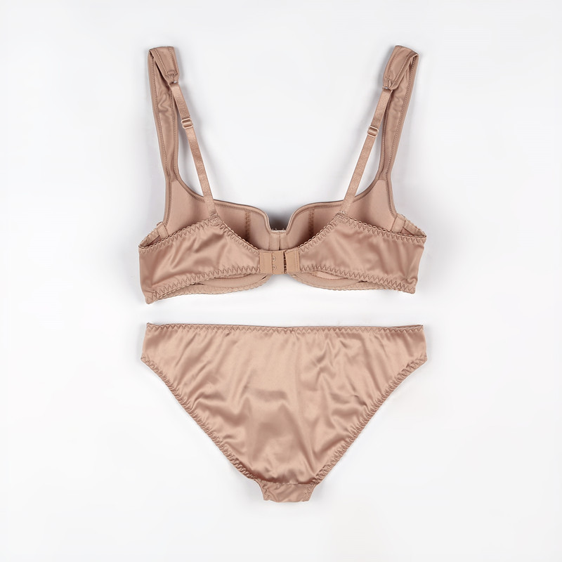 Thin cotton glossy lingerie sexy half cup thin colored Ding women's large chest display small size bra set_voghion.com