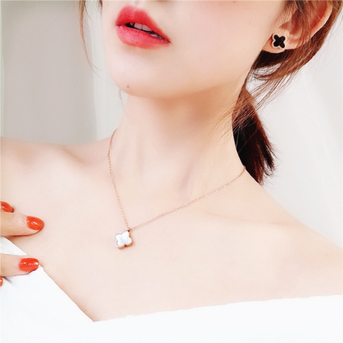18K Rose Gold Four-Leaf Clover Necklace for Women, Titanium Steel Pendant—Unique, Minimalist, Elegant Clavicle Chain—Perfect 7th Night Gift, Versatile Design