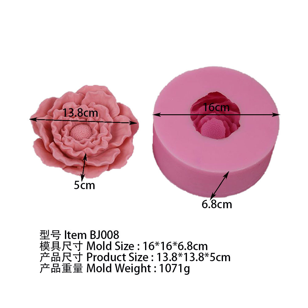 BJ008 big size 3D Peony silicone soap mold cake decoration baking tools