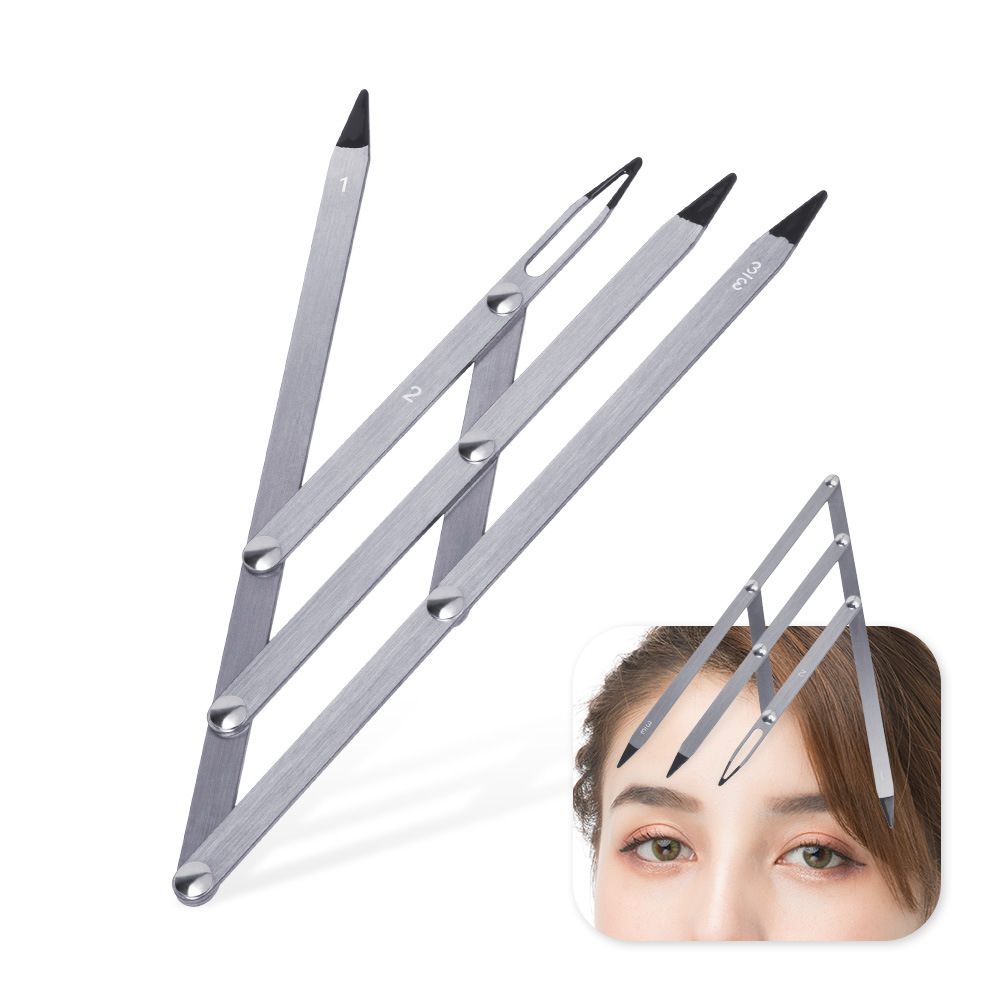 Factory direct sales of second-generation gold ratio ruler with adhesive dots, non-detachable three-point positioning stainless steel eyebrow-shaped measuring ruler.