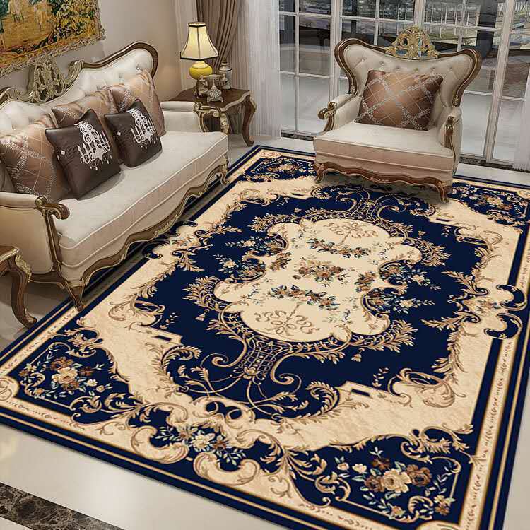 Alfombras de estilo europeo para venta al por mayor transfronteriza, alfombras de gran superficie para salas de estar, alfombras para sofá y mesa de centro, alfombras de fácil cuidado para alojamientos.