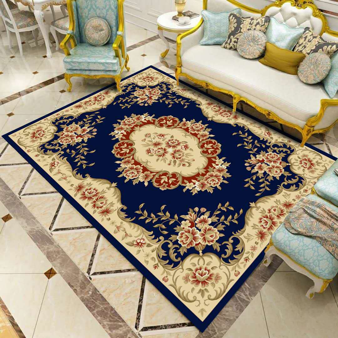 Alfombras de estilo europeo para venta al por mayor transfronteriza, alfombras de gran superficie para salas de estar, alfombras para sofá y mesa de centro, alfombras de fácil cuidado para alojamientos.