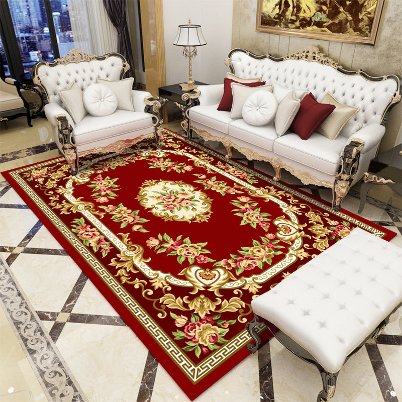 Alfombras de estilo europeo para venta al por mayor transfronteriza, alfombras de gran superficie para salas de estar, alfombras para sofá y mesa de centro, alfombras de fácil cuidado para alojamientos.