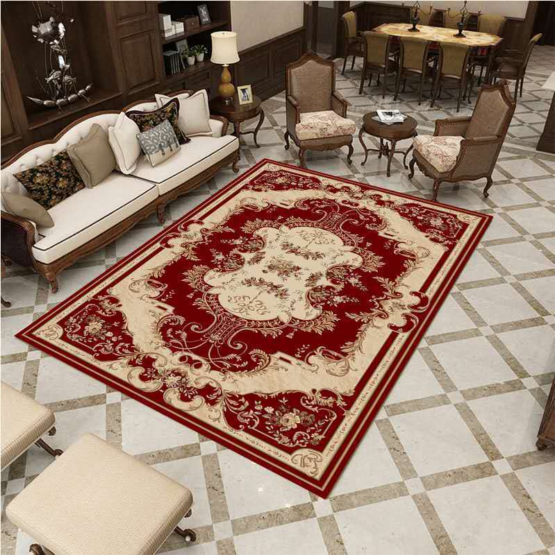Alfombras de estilo europeo para venta al por mayor transfronteriza, alfombras de gran superficie para salas de estar, alfombras para sofá y mesa de centro, alfombras de fácil cuidado para alojamientos.