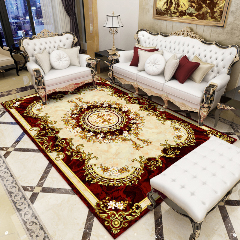 Alfombra de estilo europeo retro para sala de estar, alfombra para sofá y mesa de centro, alfombra de terciopelo cristalino, alfombra resistente al desgaste y de fácil cuidado para estudio.