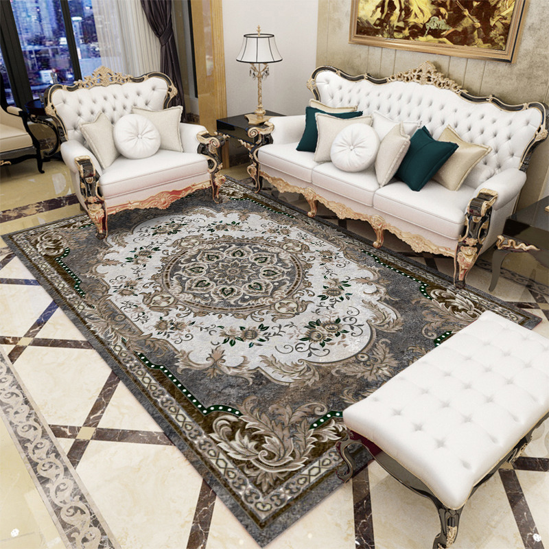Alfombra de estilo europeo retro para sala de estar, alfombra para sofá y mesa de centro, alfombra de terciopelo cristalino, alfombra resistente al desgaste y de fácil cuidado para estudio.